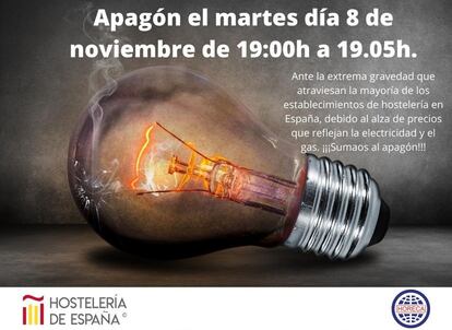 Cartel del apagón protesta organizado por Hostelería de España.
